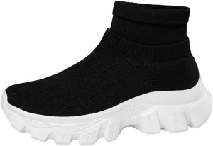Mens Trainers High Top Sneaker, Knit Platform Breathable Lightweight Walking Shoes, Womens Sport Slip On Jogging Sneakers for Indoor and Outdoor