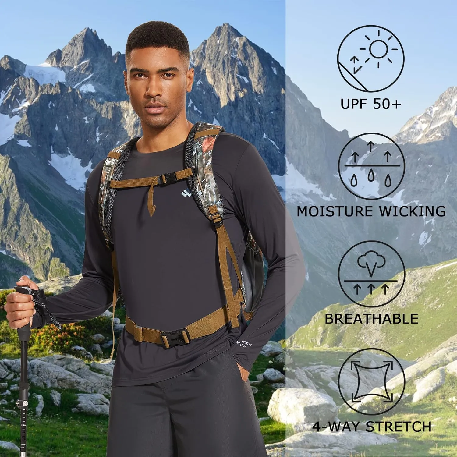 Men’s UPF 50  Lightweight Long Sleeve Casual T-Shirt Quick Dry UV Sun Protection for Outdoor Beach Hiking Fishing Exercise