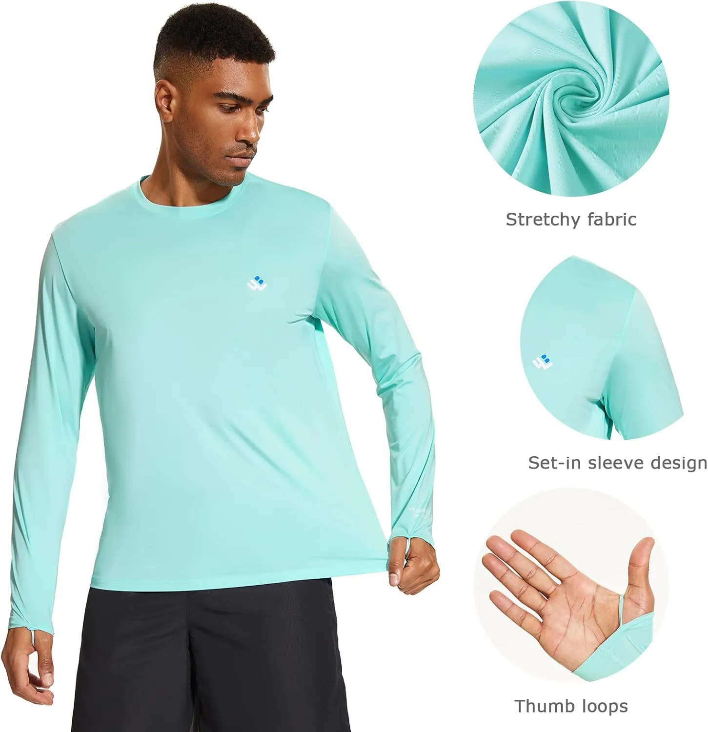 Men’s UPF 50  Lightweight Long Sleeve Casual T-Shirt Quick Dry UV Sun Protection for Outdoor Beach Hiking Fishing Exercise