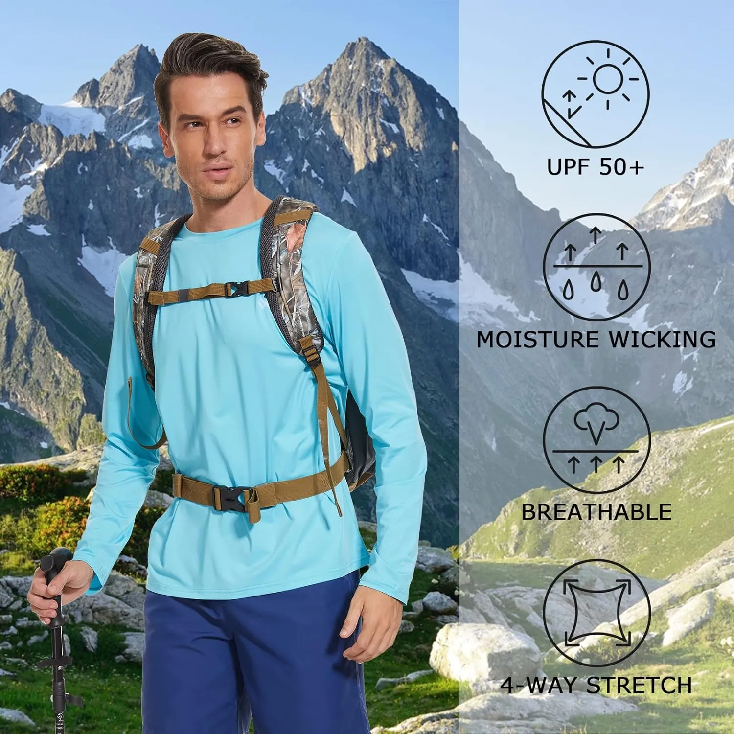 Men’s UPF 50  Lightweight Long Sleeve Casual T-Shirt Quick Dry UV Sun Protection for Outdoor Beach Hiking Fishing Exercise