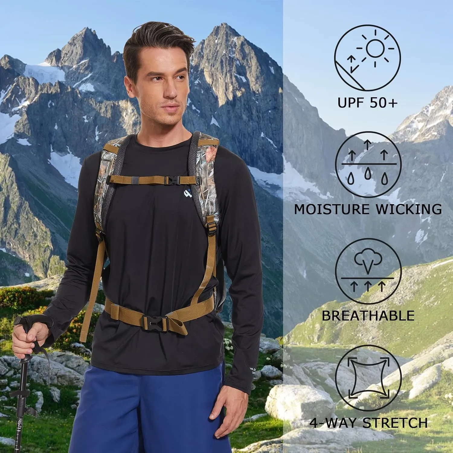 Men’s UPF 50  Lightweight Long Sleeve Casual T-Shirt Quick Dry UV Sun Protection for Outdoor Beach Hiking Fishing Exercise