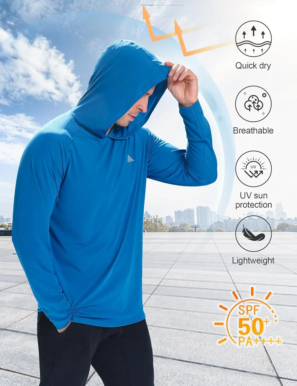 Men's UPF 50  Sun Protection Hoodie Shirts Long Sleeve Rash Guard Fishing Hiking SPF UV Shirt Quick Dry