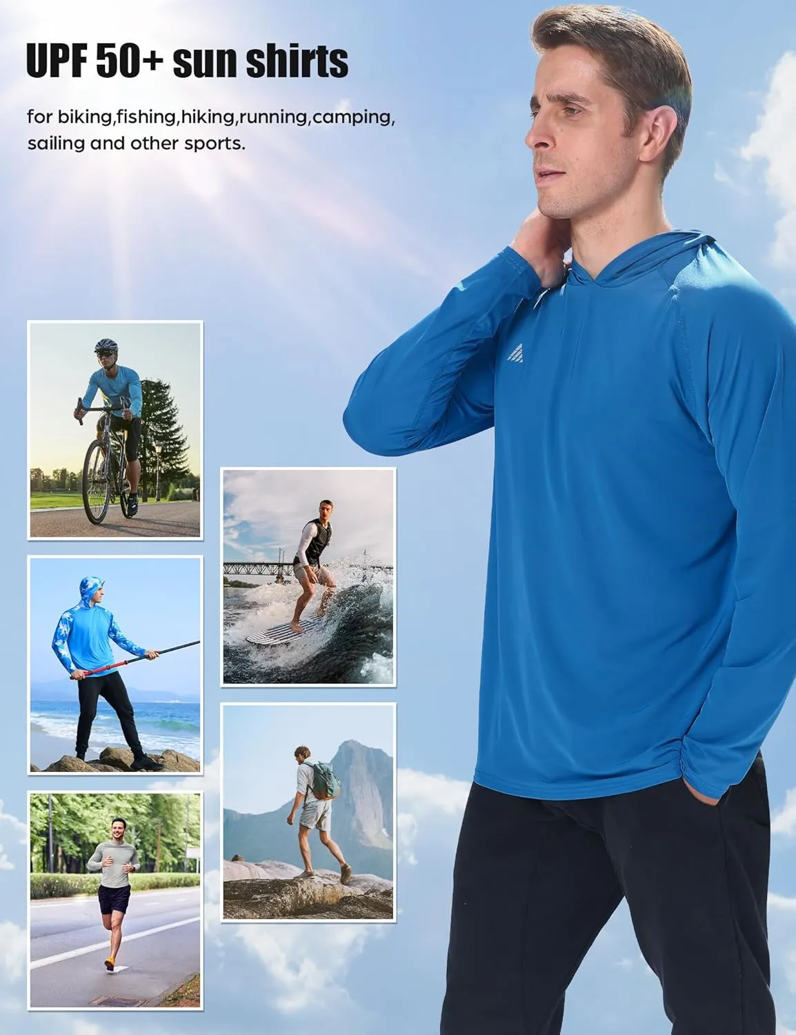 Men's UPF 50  Sun Protection Hoodie Shirts Long Sleeve Rash Guard Fishing Hiking SPF UV Shirt Quick Dry