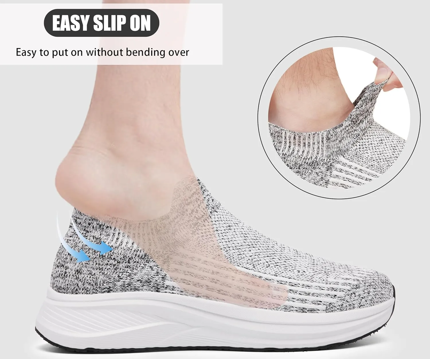 Mens Wide Slip On Walking Shoes Lightweight Breathable Comfortable Socks Shoes Fashion Non Slip Sneakers for Men