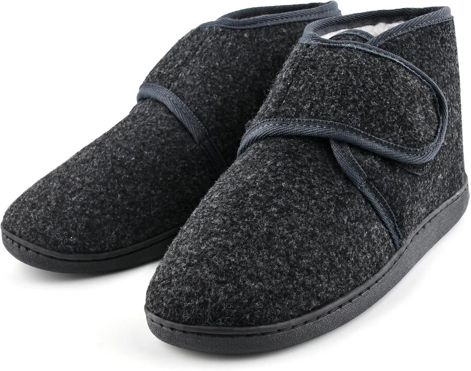 Mens Winter Warm Fuzzy Cozy Memory Foam Hook & Loop House Shoes Diabetic Arthritis Edema Swollen Indoor Outdoor Comfortable Adjustable Bootie Slippers