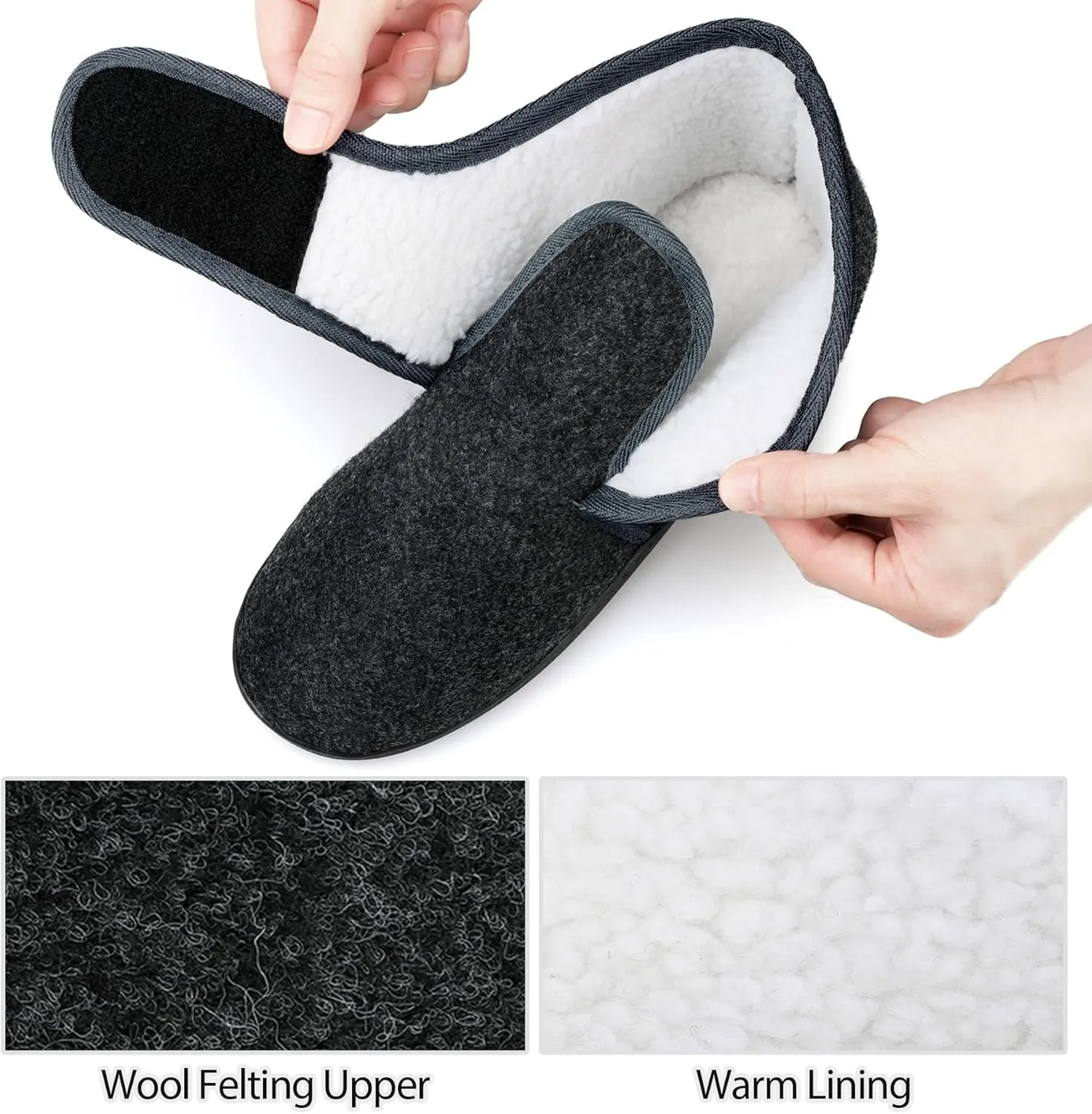 Mens Winter Warm Fuzzy Cozy Memory Foam Hook & Loop House Shoes Diabetic Arthritis Edema Swollen Indoor Outdoor Comfortable Adjustable Bootie Slippers