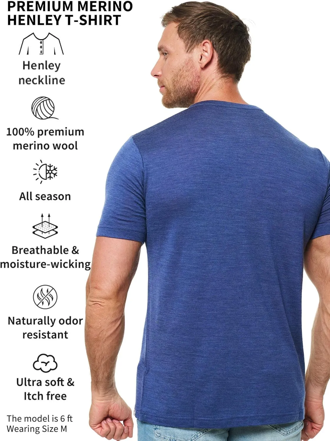 Merino Wool T-Shirt Mens - Short Sleeve Merino Wool Shirts for Men Sport Lightweight Thermal Base Layer Hiking Tshirt