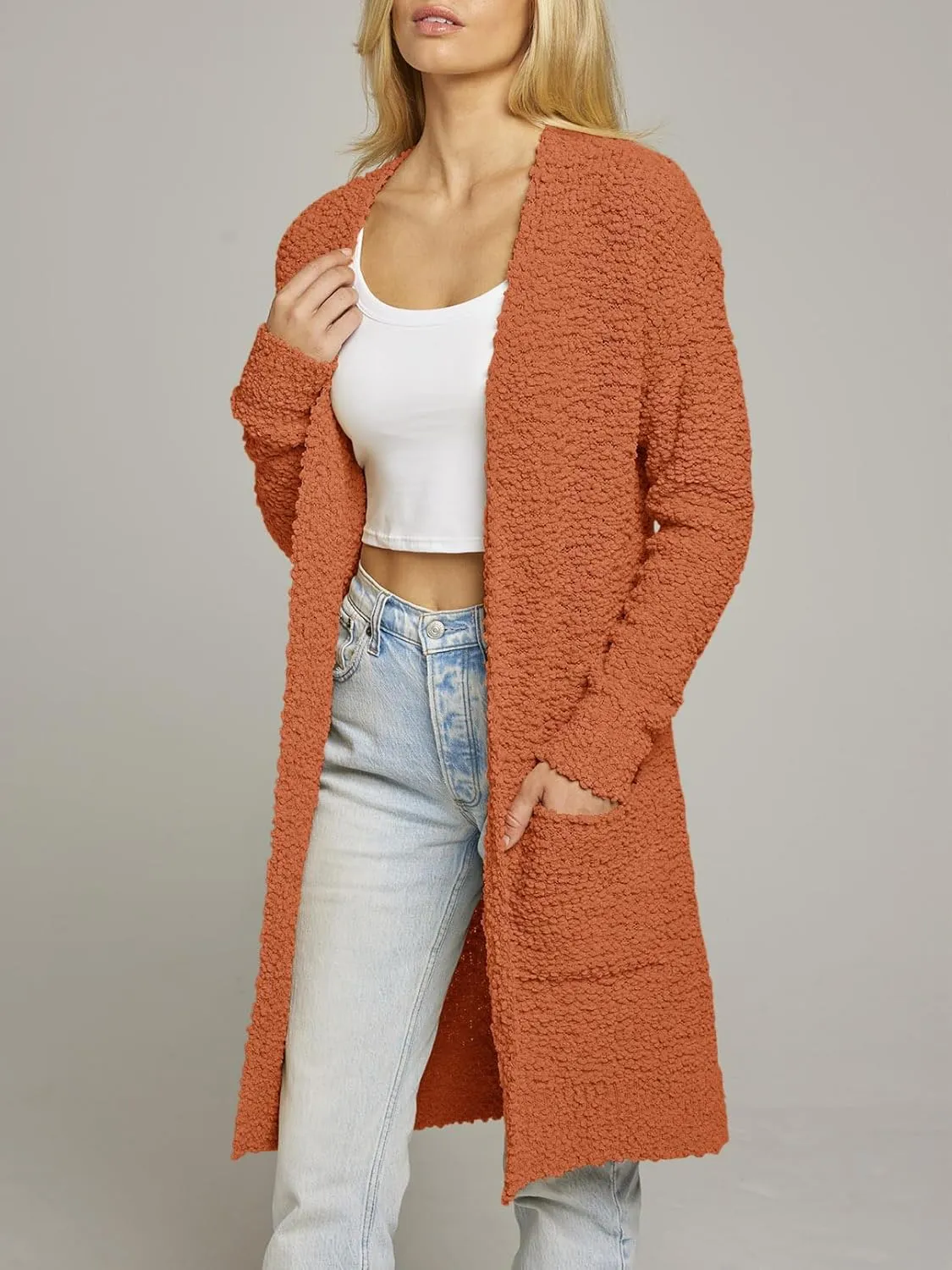 MEROKEETY Women's Long Sleeve Soft Chunky Knit Sweater Open Front Cardigans Outwear Coat