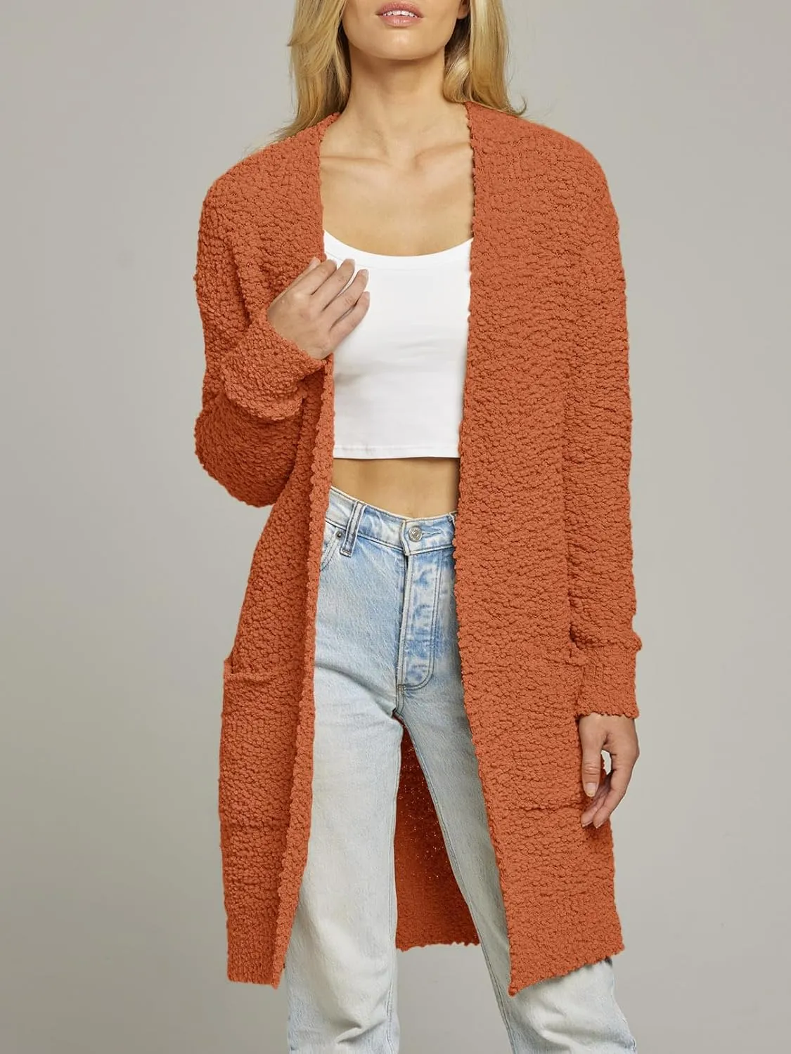MEROKEETY Women's Long Sleeve Soft Chunky Knit Sweater Open Front Cardigans Outwear Coat