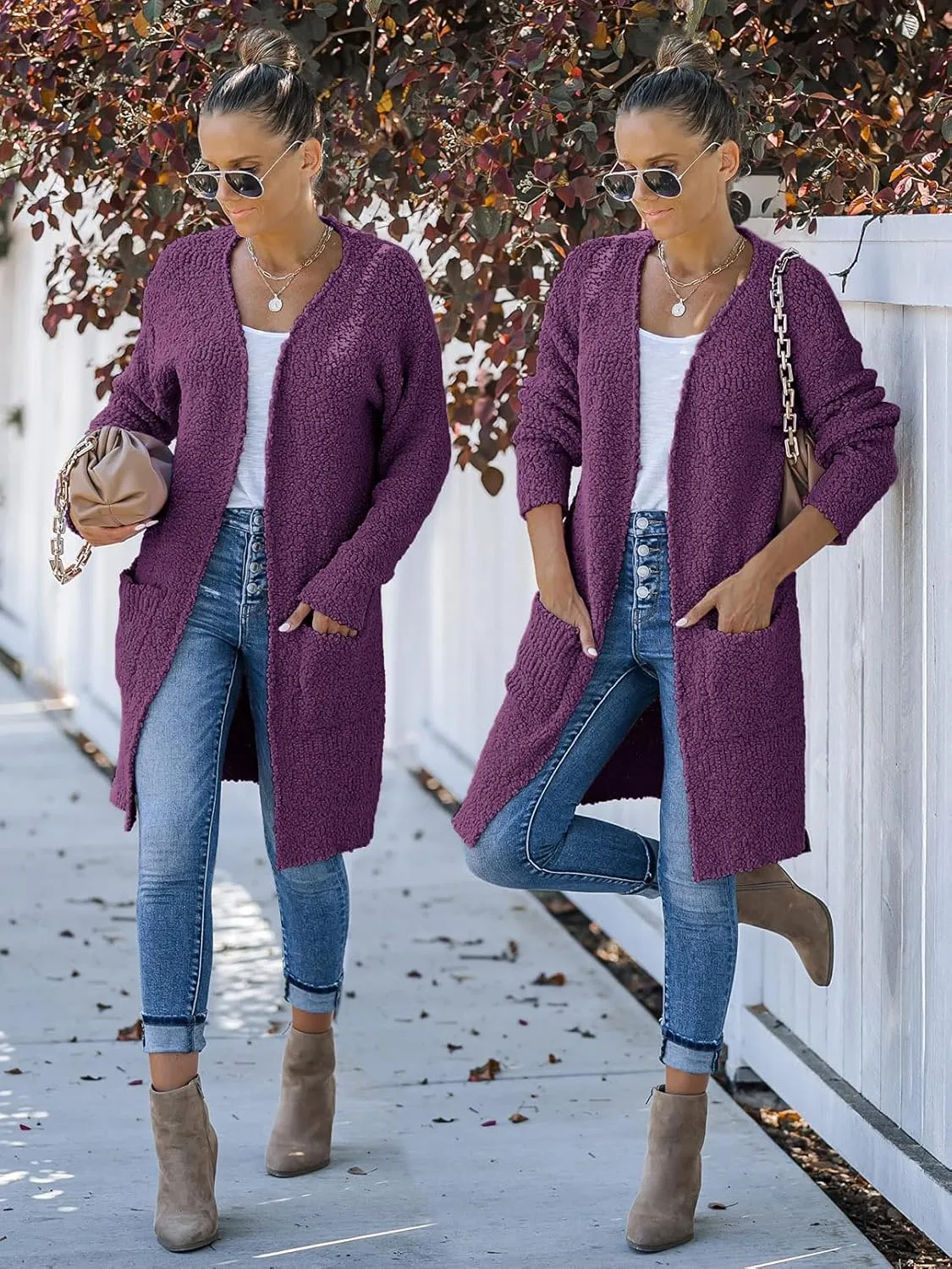 MEROKEETY Women's Long Sleeve Soft Chunky Knit Sweater Open Front Cardigans Outwear Coat