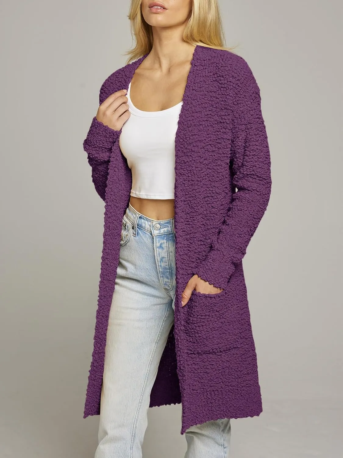 MEROKEETY Women's Long Sleeve Soft Chunky Knit Sweater Open Front Cardigans Outwear Coat