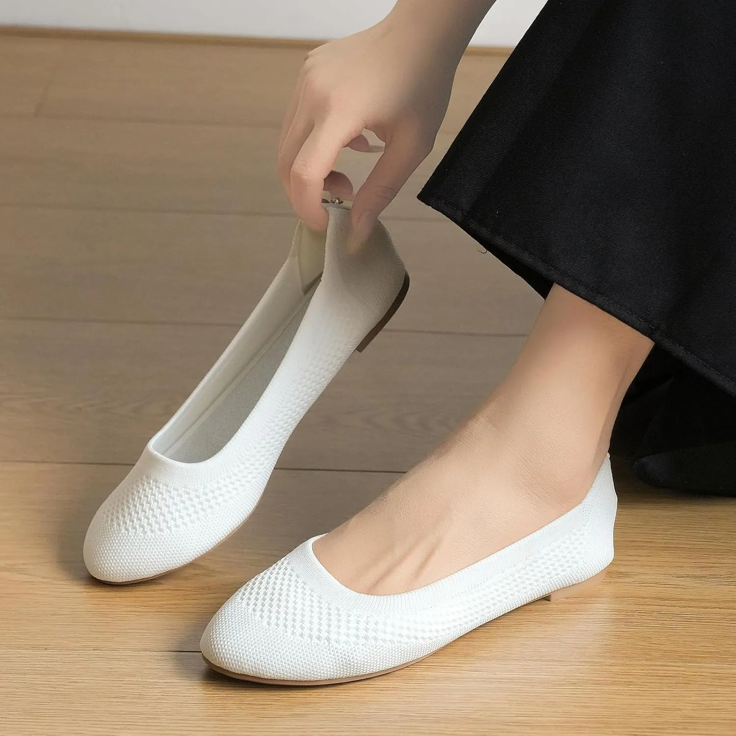 Mesh Knit Ballet Flat Shoes for Women, Classic Round Toe Flats Foldable, Ladies Ballerina Walking Dress Shoes, Slip on Machine Washable Lightweight Loafers Flats