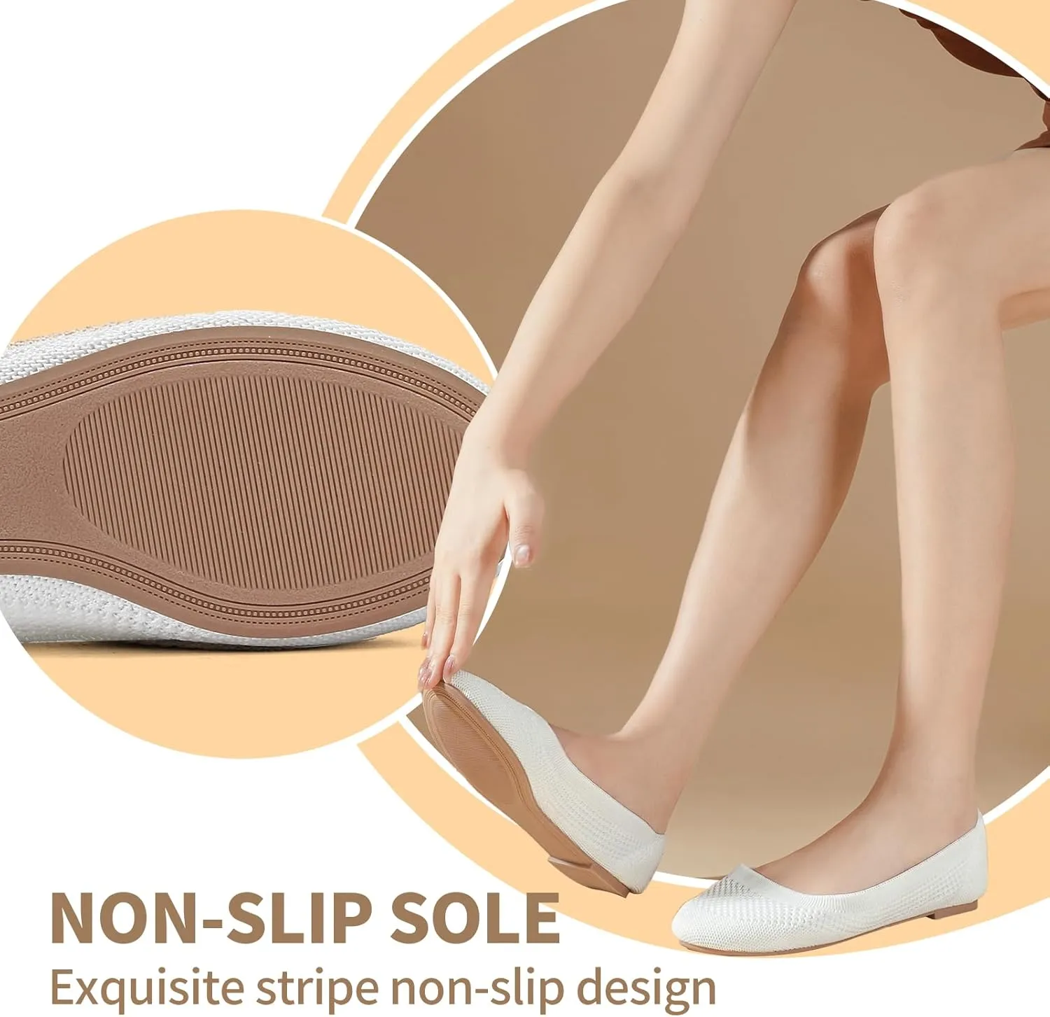 Mesh Knit Ballet Flat Shoes for Women, Classic Round Toe Flats Foldable, Ladies Ballerina Walking Dress Shoes, Slip on Machine Washable Lightweight Loafers Flats