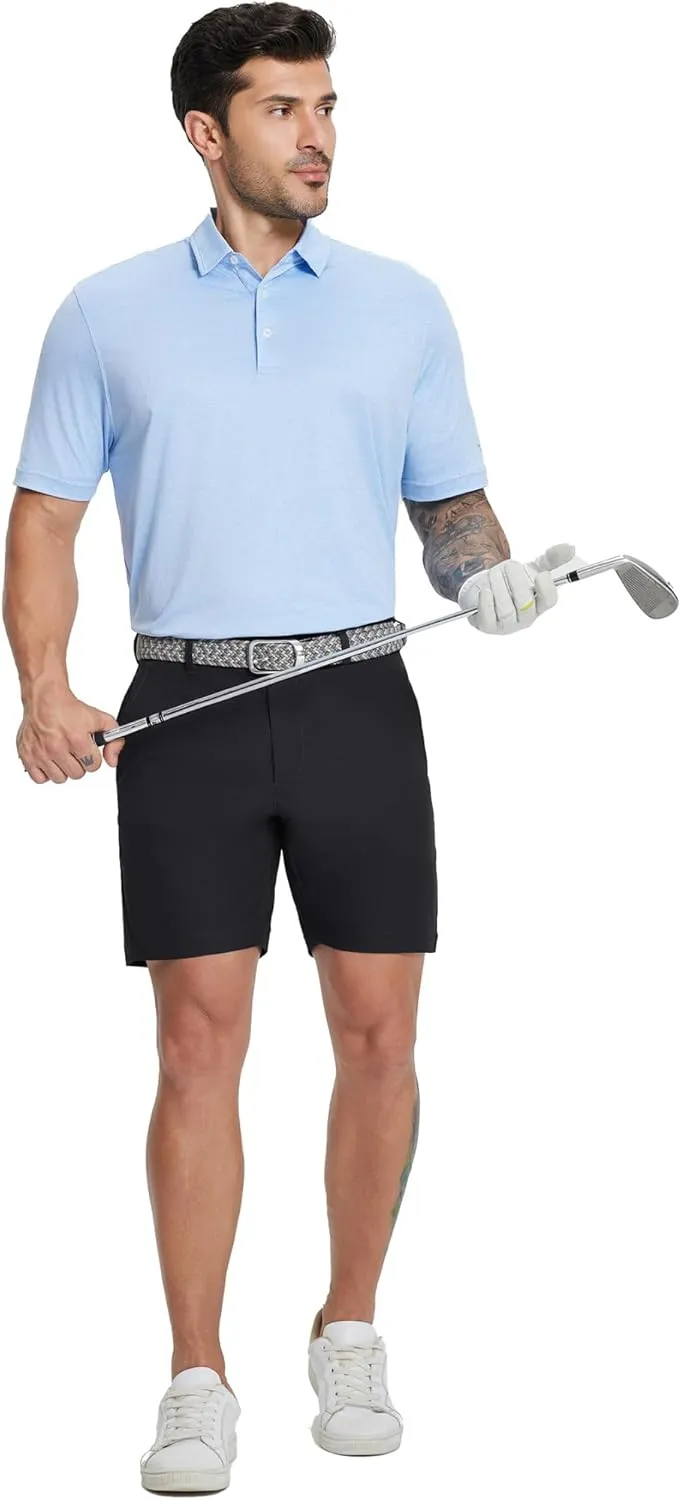 MICHEL ROUEN Golf Shorts Men 7" Solid 8 Pockets Lightweight Water-Resistant Flat Front Flex Stretch Casual Mens Dress Shorts
