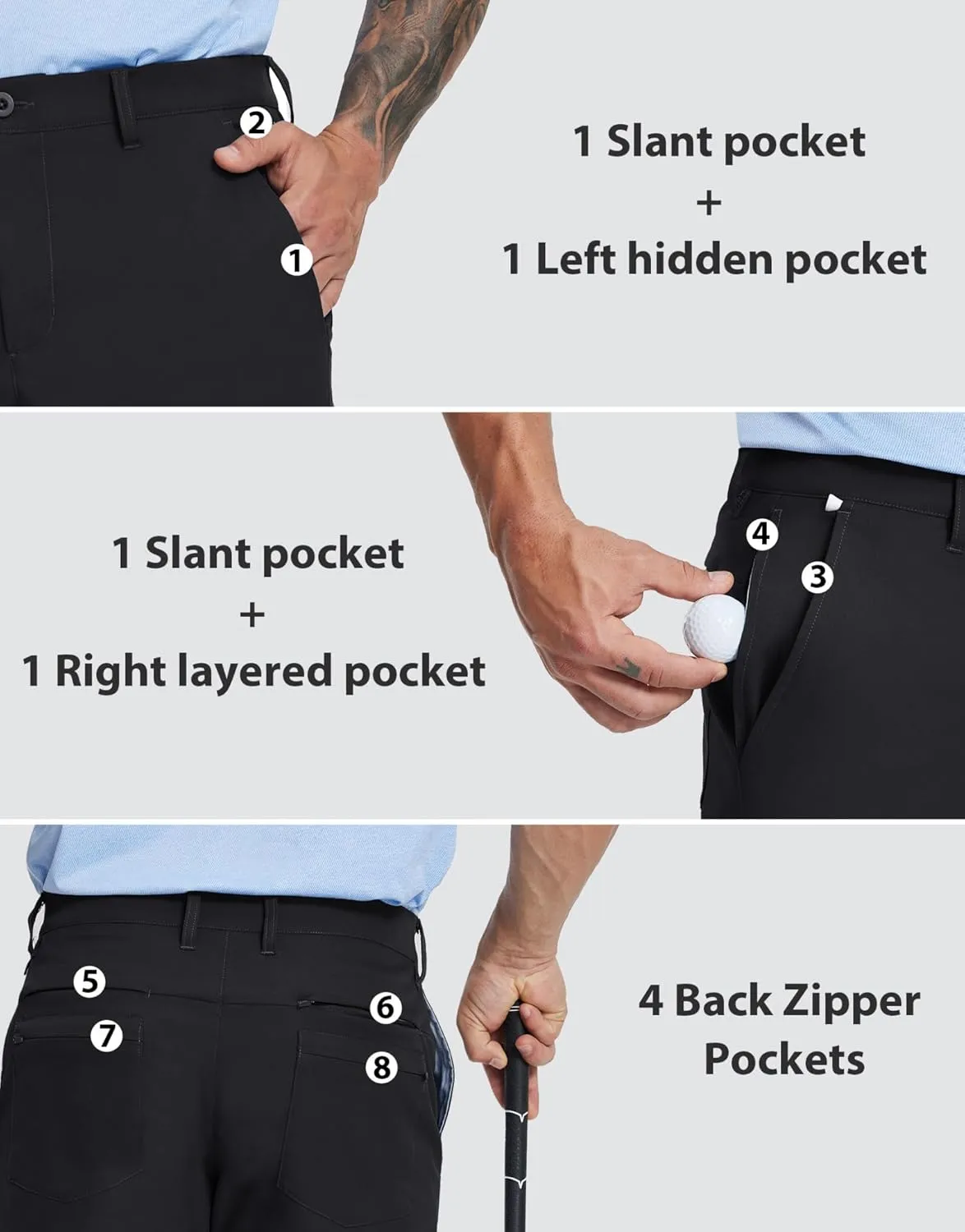 MICHEL ROUEN Golf Shorts Men 7" Solid 8 Pockets Lightweight Water-Resistant Flat Front Flex Stretch Casual Mens Dress Shorts