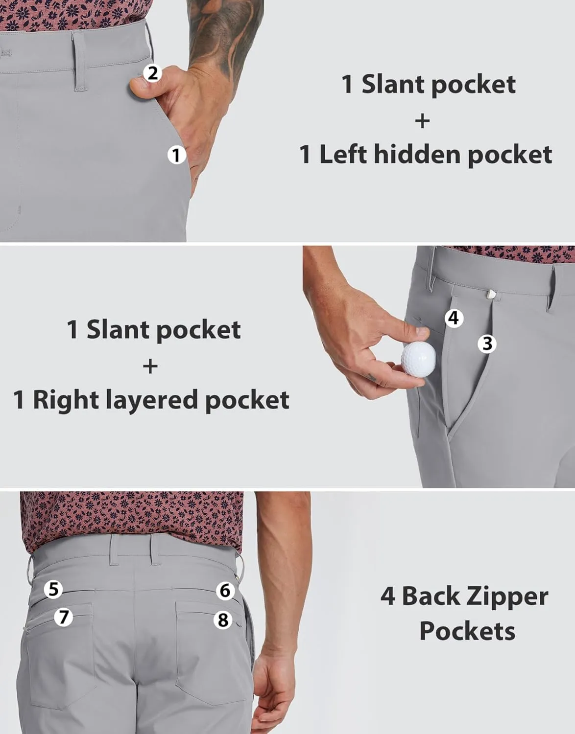 MICHEL ROUEN Golf Shorts Men 7" Solid 8 Pockets Lightweight Water-Resistant Flat Front Flex Stretch Casual Mens Dress Shorts