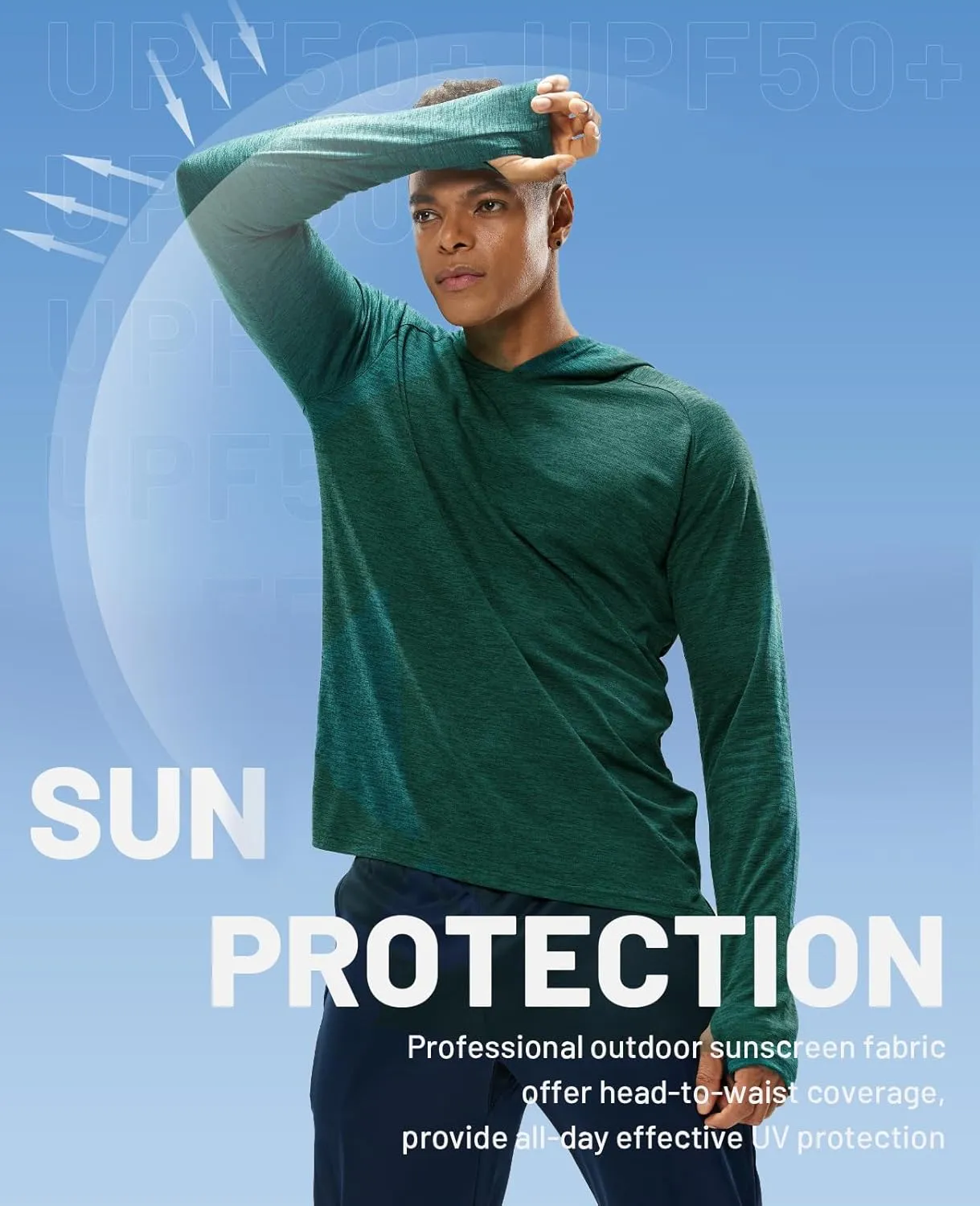MIER Men's UPF 50  Sun Protection Hoodie Long Sleeve SPF Fishing Hiking Running Thumbhole Shirts Hooded Quick Dry Lightweight