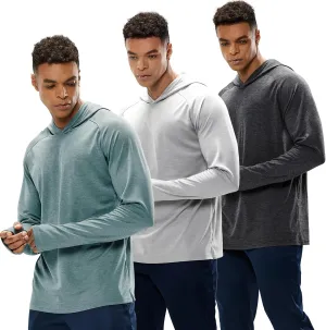 MIER Men's UPF 50  Sun Protection Hoodie Long Sleeve SPF Fishing Hiking Thumbhole Hooded Shirts Quick Dry, 3 Pack