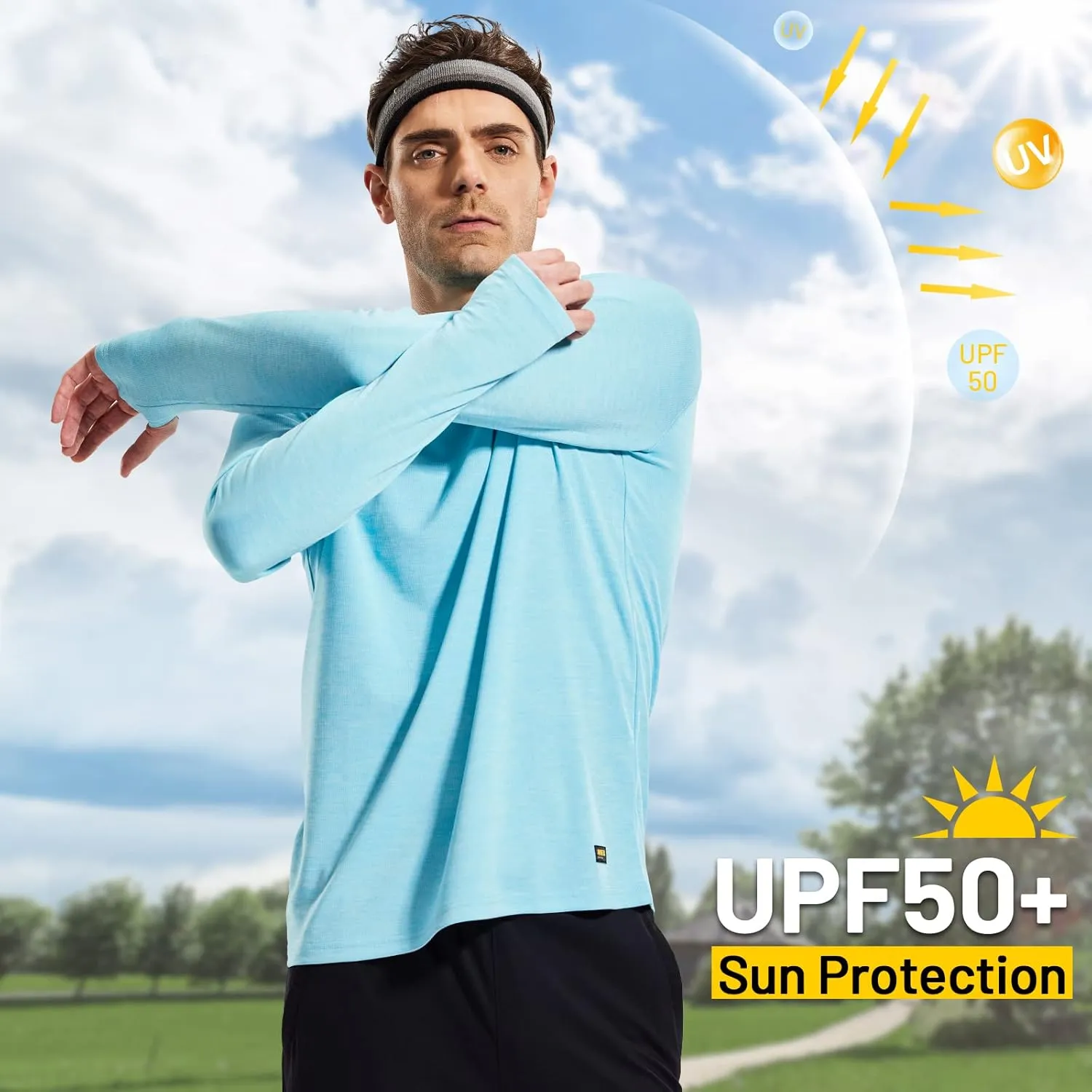 MIER Men's UPF 50  Sun Shirts Quick Dry Long Sleeve UV Shirts Lightweight Rash Guard Swim T-Shirts Hiking Running