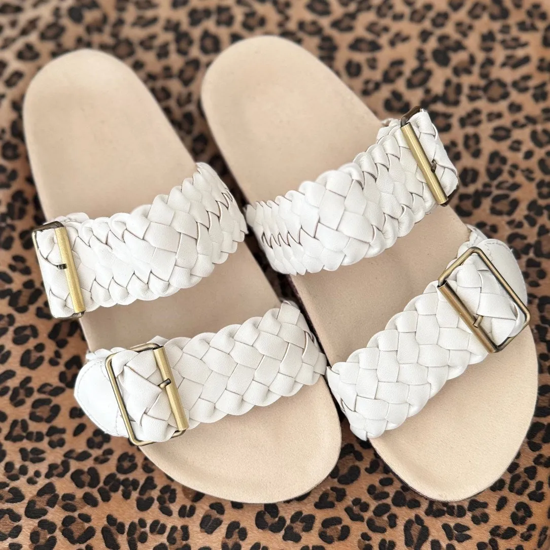 MILEY: Vegan Leather Slides White
