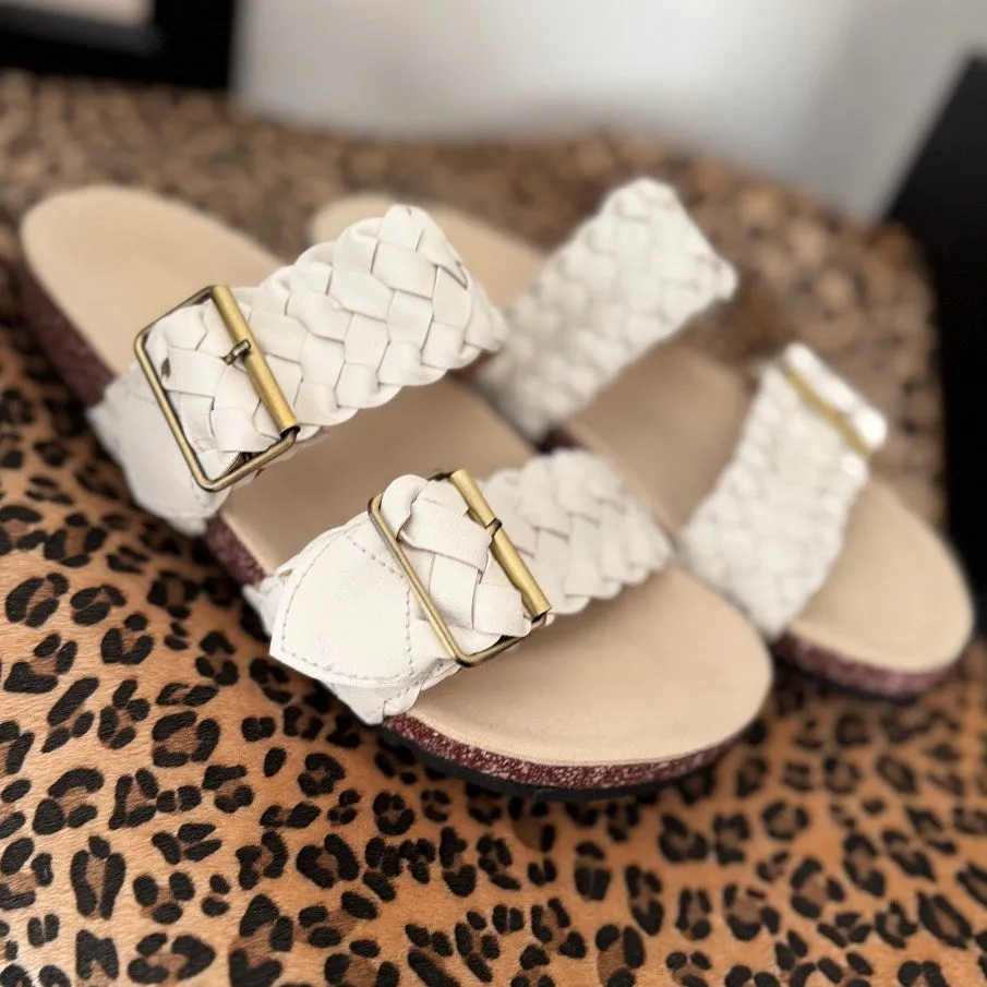 MILEY: Vegan Leather Slides White