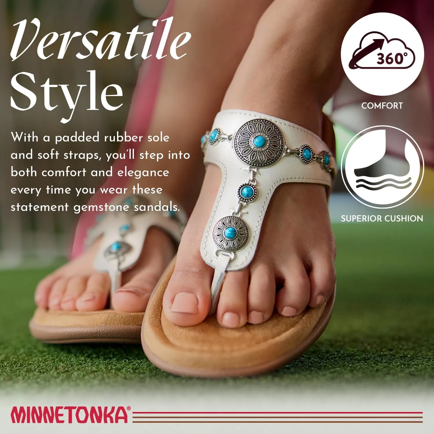 Minnetonka Brenn - Double Band Slide Sandals for Women Handcrafted with Classic Slip-On Silhouette Design, Padded Rubber Soles, and Metal Accents and Ornaments