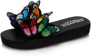 MIOKE Summer Flat Slide Sandals For Womens Butterfly Platform Low Heel Comfy Nonslip Casual Beach Sandals