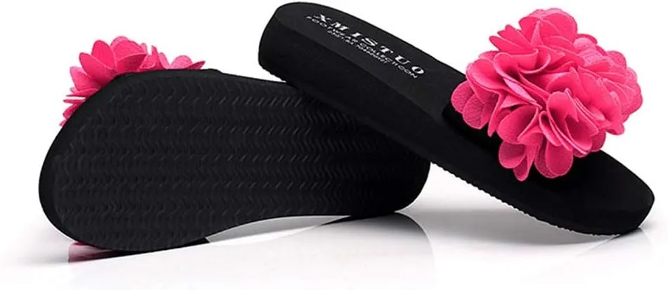 MIOKE Womens Boho Flowers Wedge Slide Sandals Summer Platform Comfort Nonslip High Heel Beach Sandals