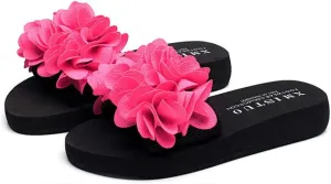 MIOKE Womens Boho Flowers Wedge Slide Sandals Summer Platform Comfort Nonslip High Heel Beach Sandals