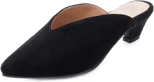 MIOKE Women's Pointed Toe Block Low Heel Mules Pearl Slip On Loafer Backless Comfy Dress Pump Slide Shoes