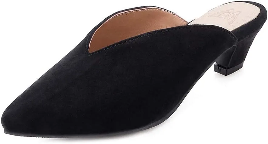 MIOKE Women's Pointed Toe Block Low Heel Mules Pearl Slip On Loafer Backless Comfy Dress Pump Slide Shoes