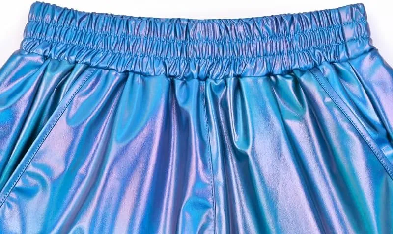Mirawise Women's Metallic Shorts Summer Yoga Hot Shiny Sparkly Outfit Short Pants with Sunglasses