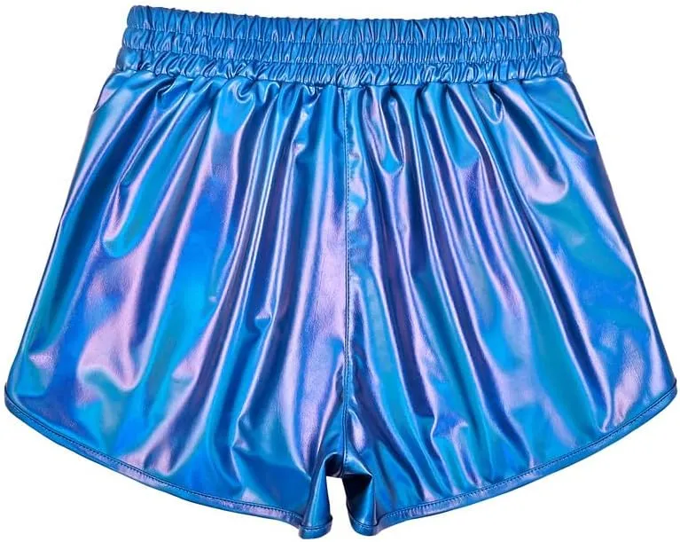 Mirawise Women's Metallic Shorts Summer Yoga Hot Shiny Sparkly Outfit Short Pants with Sunglasses