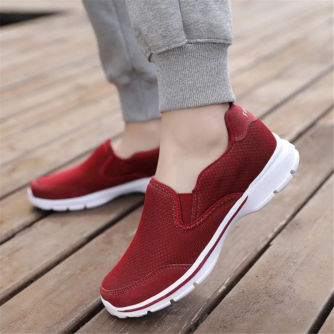 MizHome Women's Non Slip Athletic Walking Shoes Breathable Mesh Slip-on Sneakers