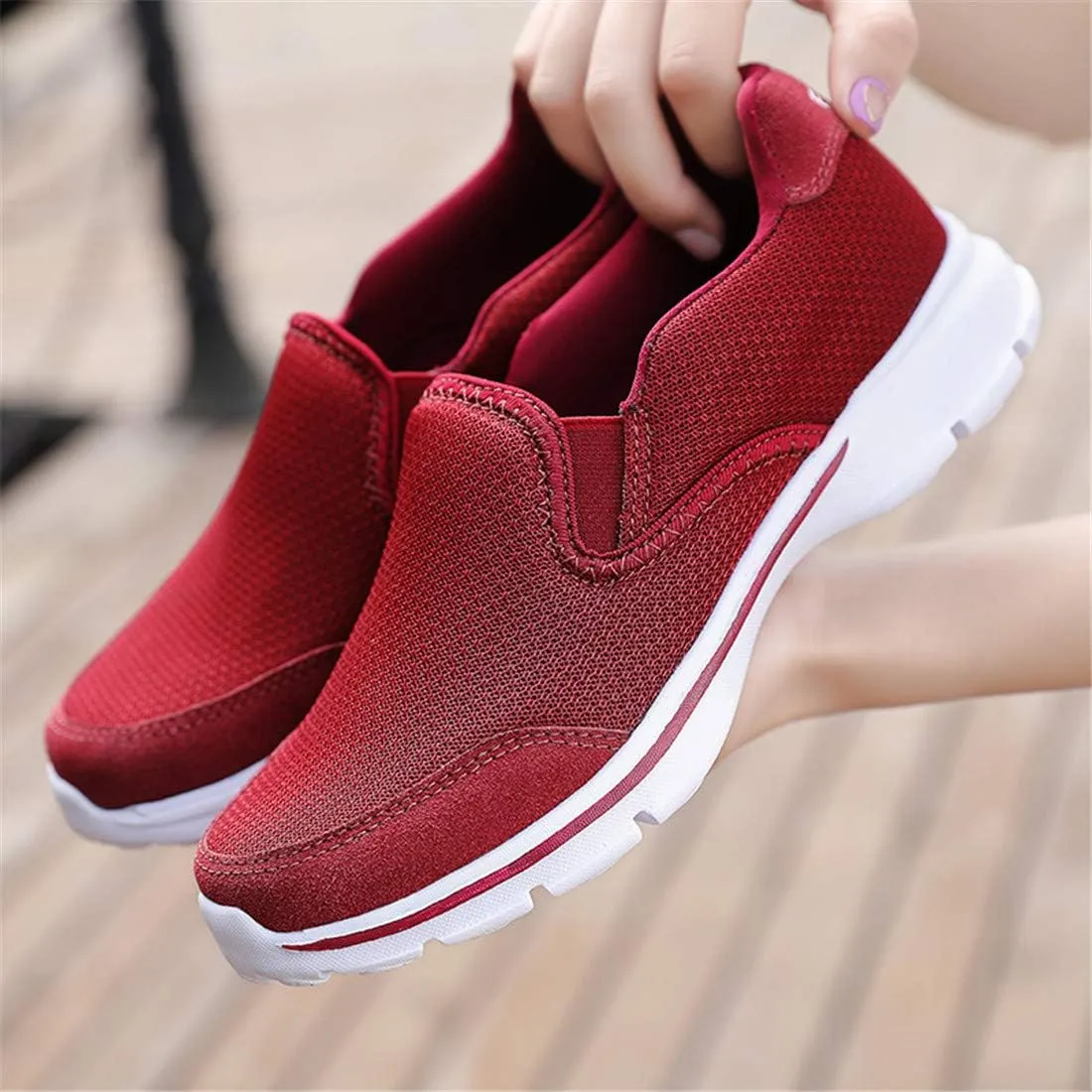 MizHome Women's Non Slip Athletic Walking Shoes Breathable Mesh Slip-on Sneakers