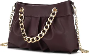 MKF Collection Mini Shoulder Bag for Women, Vegan Leather Ruched Chain Link Trendy Fashion Handbag Crossbody Hobo Purse
