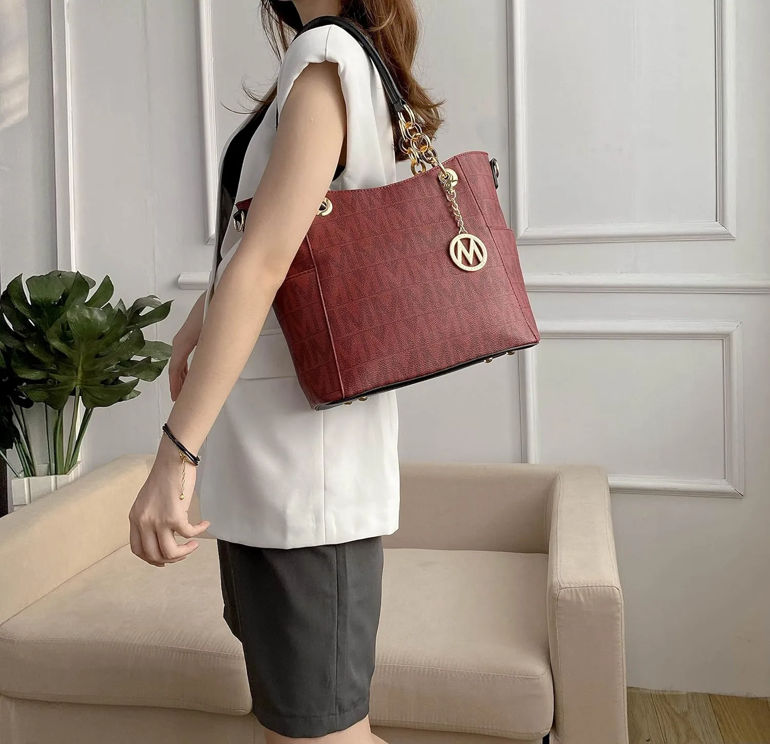 MKF Collection Shoulder Bag for Women, PU Leather Pocketbook Top-Handle Crossbody Purse Tote Satchel Handbag