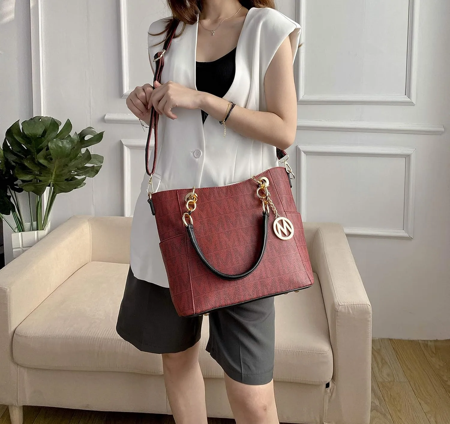 MKF Collection Shoulder Bag for Women, PU Leather Pocketbook Top-Handle Crossbody Purse Tote Satchel Handbag