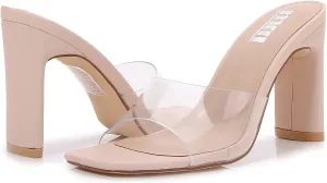 mm Women Muti Style Single braided and Transparent Strap High 4 inch Chunky Heeled Open Toe Sandals