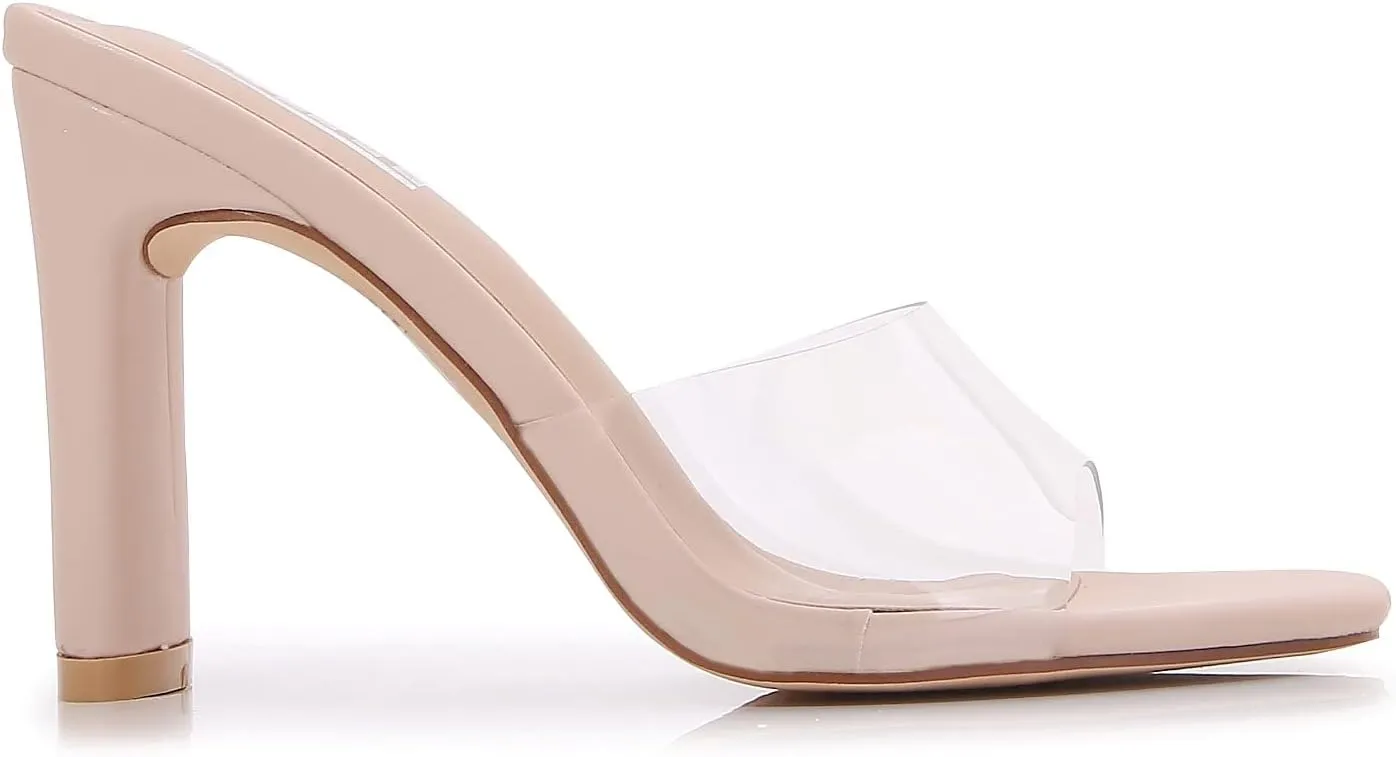 mm Women Muti Style Single braided and Transparent Strap High 4 inch Chunky Heeled Open Toe Sandals