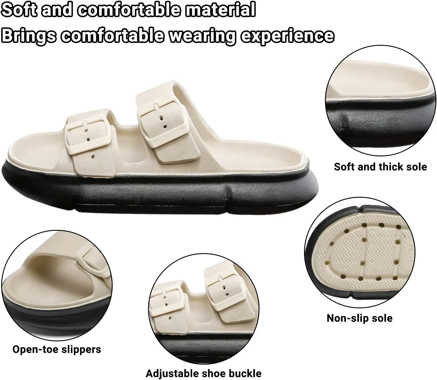 Mnplciea Women's Comfort Adjustable Double Buckle Flat Sandals Lightweight Footbed Slip on EVA Slippers