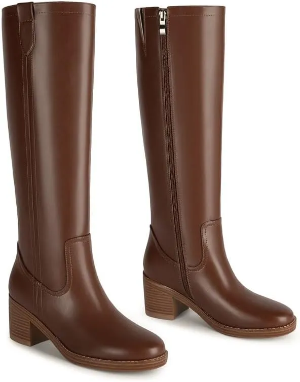 Modatope Knee High Boots Women Chunky Tall Long Boots for Women with Low Heel, Round Toe, Side Zipper Design