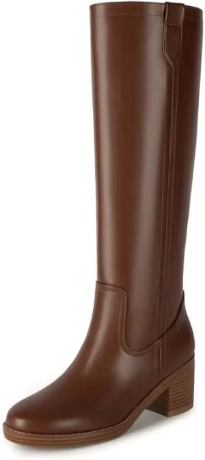 Modatope Knee High Boots Women Chunky Tall Long Boots for Women with Low Heel, Round Toe, Side Zipper Design