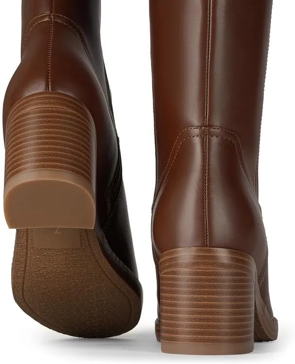 Modatope Knee High Boots Women Chunky Tall Long Boots for Women with Low Heel, Round Toe, Side Zipper Design