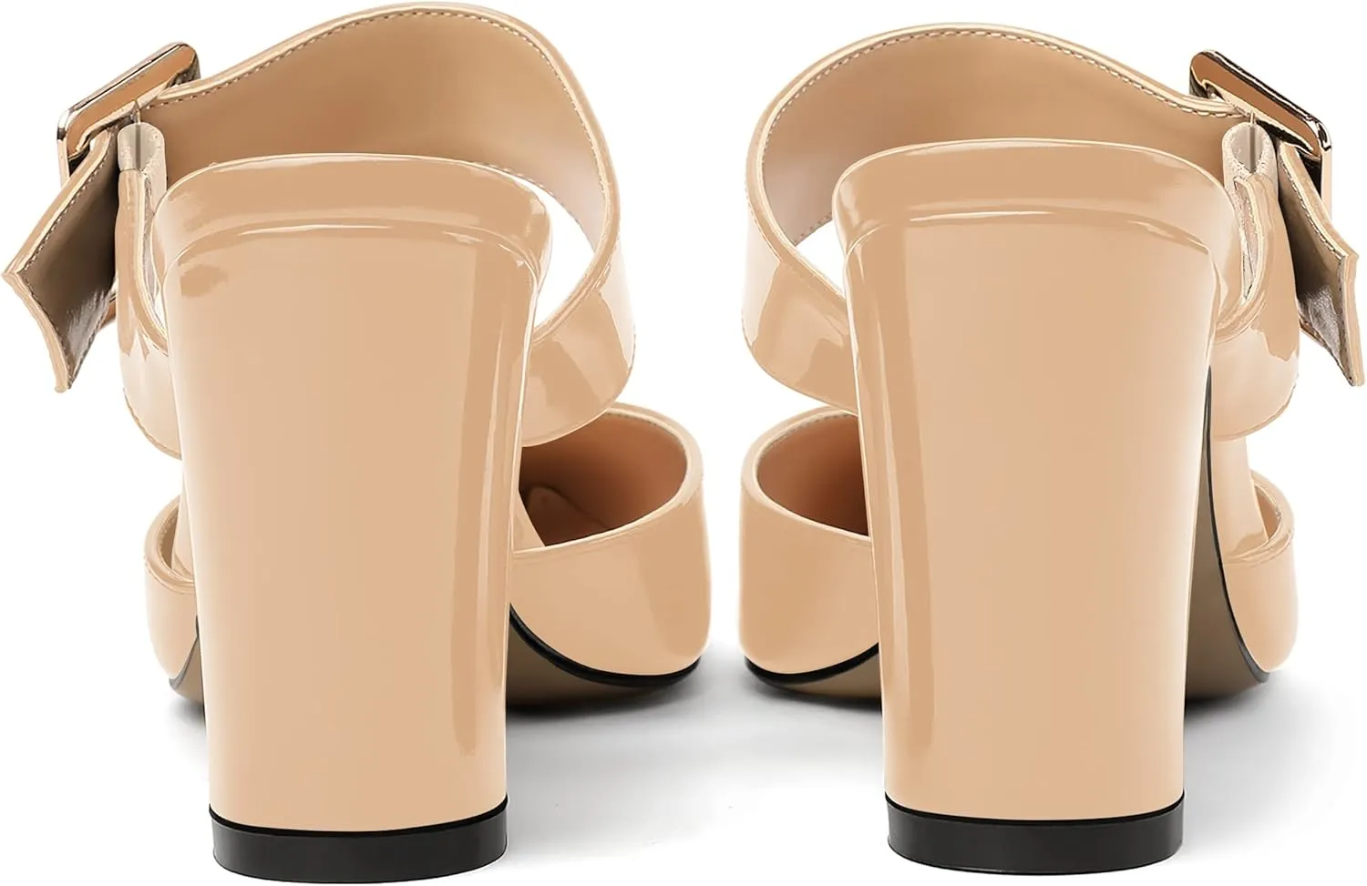 MODENCOCO Women's Patent Strap Pointed Toe Block High Heel Pumps Heeled Slide Sandals Shoes 3.5 Inch