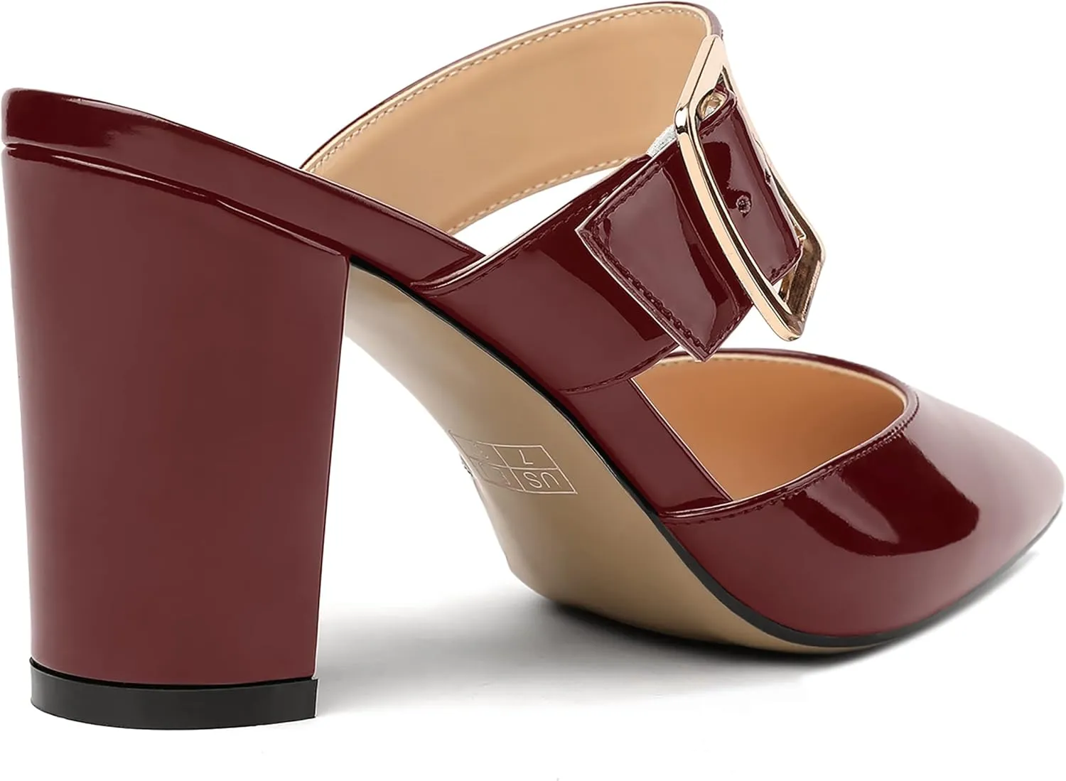 MODENCOCO Women's Patent Strap Pointed Toe Block High Heel Pumps Heeled Slide Sandals Shoes 3.5 Inch