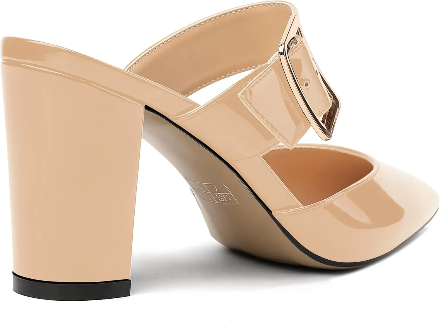 MODENCOCO Women's Patent Strap Pointed Toe Block High Heel Pumps Heeled Slide Sandals Shoes 3.5 Inch