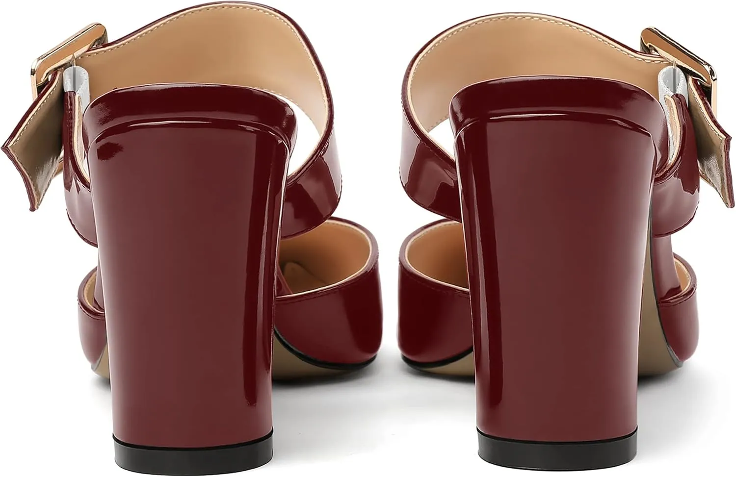 MODENCOCO Women's Patent Strap Pointed Toe Block High Heel Pumps Heeled Slide Sandals Shoes 3.5 Inch