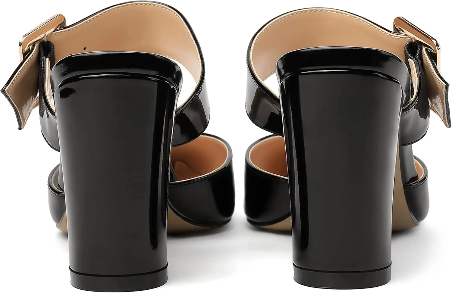 MODENCOCO Women's Patent Strap Pointed Toe Block High Heel Pumps Heeled Slide Sandals Shoes 3.5 Inch