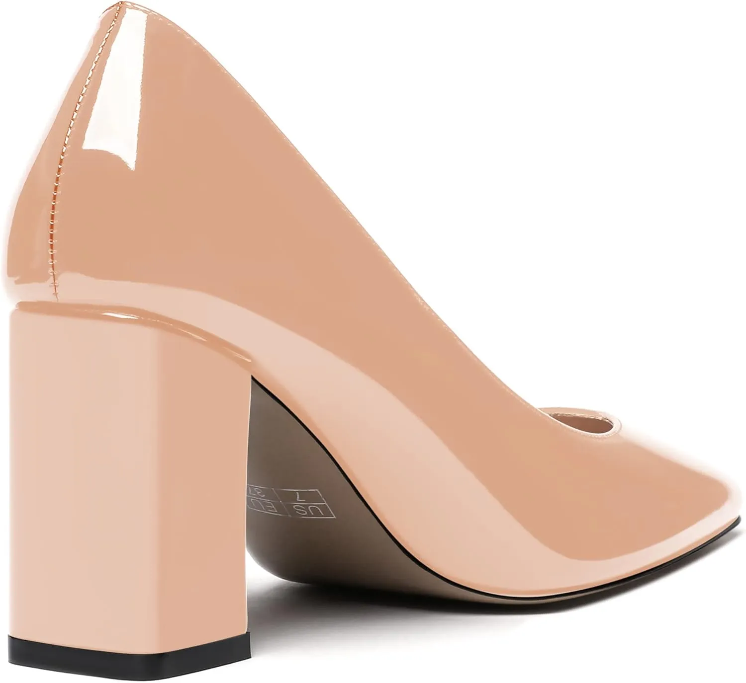 MODENCOCO Women's Thick Square Toe Patent Slip On Solid Block High Heel Pumps Shoes 3 Inch